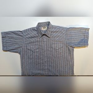 VINTAGE Ruddock Short Sleeve Pearl Snap Grey w/ Red & White Stripes 18 Xtra Long